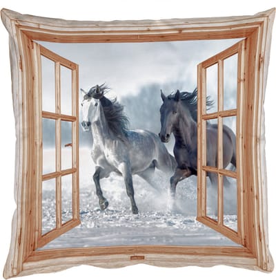 Sierkussens - Kussentjes Woonkamer - 50x50 cm - Doorkijk - Paarden - Winter - Dieren - Natuur - Hout