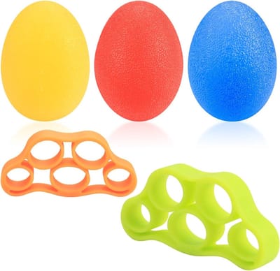 Set van 3 Anti-Stress Ballen en 2 Handtrainers voor Hand- en Polsoefeningen, Gripversterking en Vingertraining