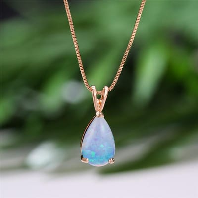 Boho Vrouwelijke Kleine Witte Opaal Waterdruppel Hanger Ketting Roségoud Kleur Bruidssieraden Voor Vrouwen gray