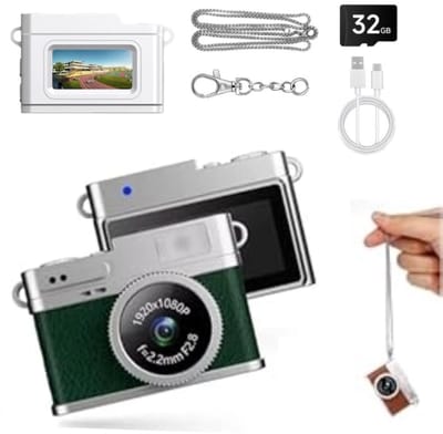 Mini Digitale Camera - met display - Digitale Camera - Digitale Kindercamera - 12MP 1080P FHD - met 32GB en Lanyard - draagbare - met flitser en meerdere filtermodi - draagbaar foto- en video-opnameapparaat - Camera voor Kinderen en Volwassen - groen