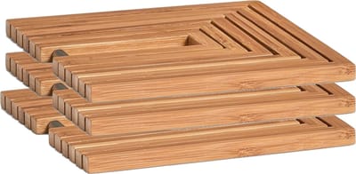 Zeller pannenonderzetters - 3x stuks - uitklapbaar - bamboe - 19-34 x 19 cm - voor pannen / schalen