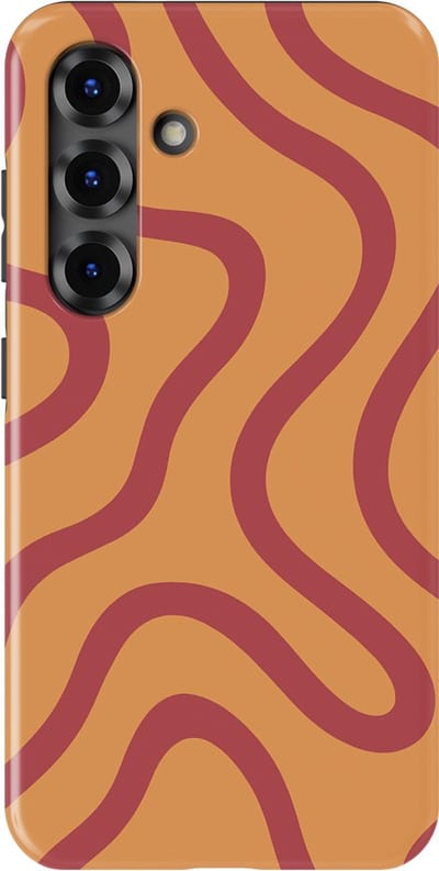 DripCase Curvy Lines Hoesje Samsung Galaxy S25 | Backcover met Mag | Design Tough Case Samsung Galaxy S25 Terracotta Twist