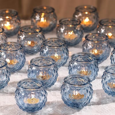48x Blauwe Votiefkaars Houders Rond Glas voor Diner en Feestdecoratie