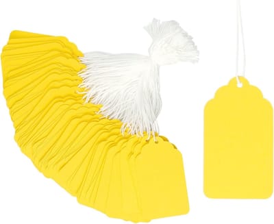 Dailygoods - 200 Stuks Prijskaartjes met Touwtje - Blanco Markering en Beschrijfbare Labels - Geel