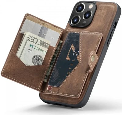CaseMe JH-01 Hoesje Geschikt voor Apple iPhone 15 Pro Max | Back Cover met Magnetische Kaarthouder | Beschermhoes Pasjeshouder Achterkant | 4 Pasjes en Briefgeld | Bruin