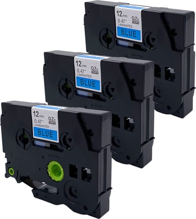 DULA Brother Compatible label tape- Tze-531 - 3 cassettes - Brother P-Touch - Zwart op blauw - 12mm x 8m