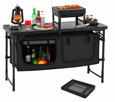 Campingkeuken – Opvouwbaar buitenkookstation – Opvouwbare campingtafel - Zwart