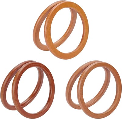 6 Stuks Houten Ronde Handvatten voor Handgemaakte Handtassen - Vervangende Handvatten in 3 Kleuren, 13.5 cm, Cirkelvormig Design