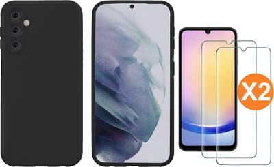 Samsung A25 Hoesje siliconen Zwart zacht siliconen hoesje TPU backcover - met Samsung Galaxy A25 Screenprotector - 2 stuks