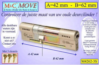 M&C MOVE - High-tech Security deurcilinder - SKG*** - 42x62 mm - Politiekeurmerk Veilig Wonen - inclusief gereedschap montageset.