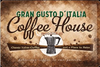 Coffee House  Metalen wandbord in reliëf 20x30 cm