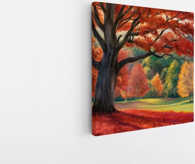 Saammp Canvas Schilderij - Rode herfst boom - Natuur - Bloemen - 20x20 - Foto op canvas - Wanddecoratie - Muurdecoratie Woonkamer - Slaapkamer decoratie - Canvas Print