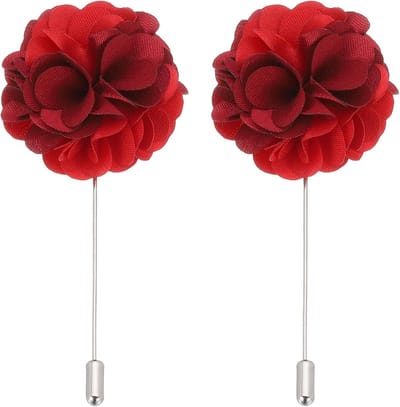 Bloemen Boutonnière Speld - Lapel Pin - Feestelijke Accenten - Levensgetrouw Bloemontwerp - 4 x 8 cm - Wijnrood/Rood