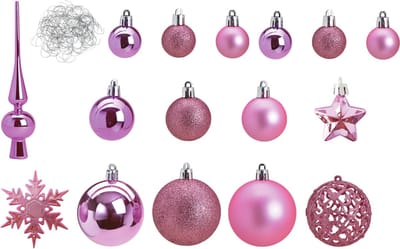 Kerstballen - 110x stuks - met piek - roze - kunststof - 3-6 cm