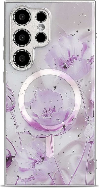 Casemania Hoesje Geschikt voor Samsung Galaxy S24 Ultra Paars - Siliconen Marmer Back Cover - Geschikt voor MagSafe