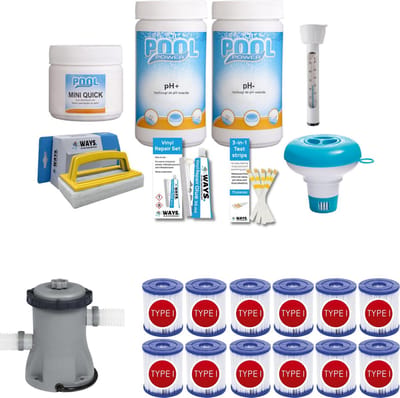WAYS - Zwembad Onderhoud - Pakket Small & Filterpomp 1249 L/h & 12 Filters Type I