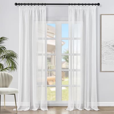 Unyqoos ® Transparante Linnen-Effect Gordijnen Met Plooiband Voor Elegante Interieurdecoratie Set Van Twee