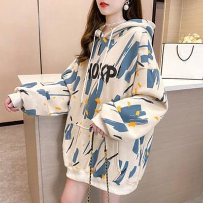 Sweat-shirt pour femmes printemps et automne, ample, polyvalent, style occidental, manches longues, à capuche 2XL abricot