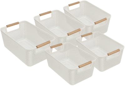 Opbergmand 9 Liter – Set van 5 Stapelbare Opbergdozen – Kast Organizer voor Keuken en Kledingkast – Opbergmand Kinderkamer en Speelgoed – Vierkante Plastic Mandjes