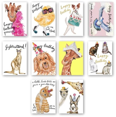 Greetz - Verjaardag Kaarenset - Dieren Thema - Wenskaarten (10x) Inclusief Enveloppen