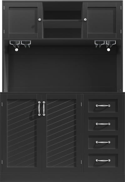 Zijwand / Opbergkast / Keukenkast / Buffetkast, 120x40x188cm, met LED-verlichting, Snackplank & Drankhouders, 4 Deuren & 2 Grote Laden, Zwart