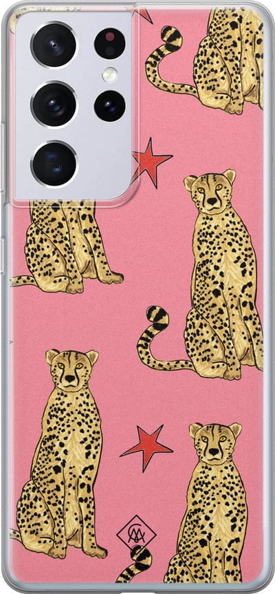 Casimoda® hoesje - Geschikt voor Samsung S21 Ultra - The Pink Leopard - Backcover - Siliconen/TPU - Roze