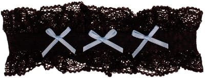 Kousenband Zwart met Kant & Lichtblauwe Strikjes - 33cm Elastisch