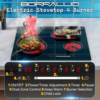 Elektrische Kookplaat - Inbouwfornuis Plaat - Thuis Koken - Slider Touch Bediening - 60 cm - Zwart