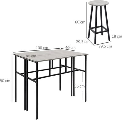 FloraGrace Bartafelset 6-Delig - 2 Tafelbladen En 4 Barkrukken - Industrieel Voor Eetkamer Of Keuken - Hout - Grijs