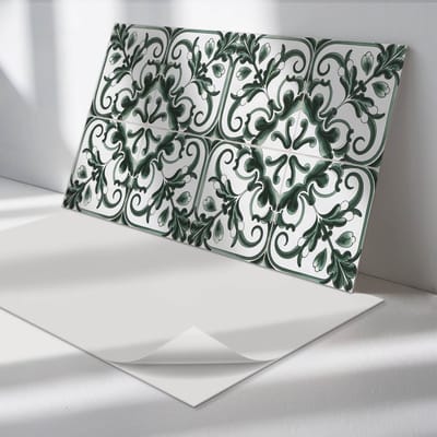 Wallfluent Vinyl Wandpaneel - Plantenpatroon in vierkanten Wandpaneel PVC - 100 cm x 50 cm - Groente Vinyl Wandpaneel - Set van 1 - Rechthoekig Wandbekleding Vinyl - Texturen Wandpaneel - Zelfklevend Wandpaneel - Wandpaneel Keuken en Badkamer