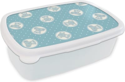 Broodtrommel Wit - Lunchbox - Brooddoos - Teddybeer - Knuffeldieren - Patronen - Knuffels - 18x12x6 cm - Volwassenen