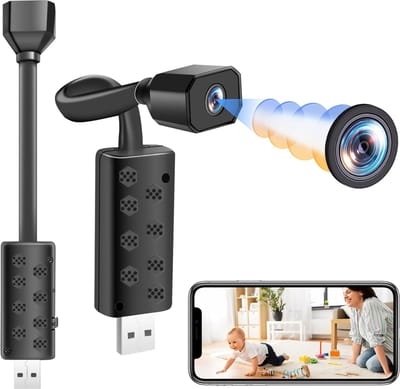 1080P Verborgen Camera met Infrarood Nachtzicht - Mini Camera voor Beveiliging - Onopvallende Surveillance Camera met Beweegbare Lens en Lange Standby-tijd