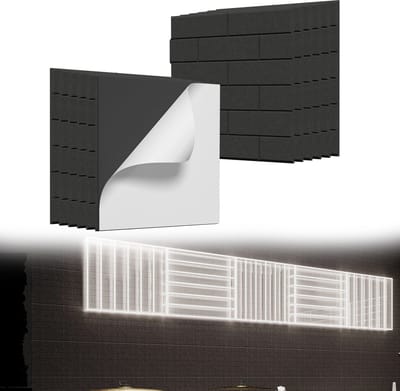 12 Stuks Vierkante Acoustische Panelen Zelfklevend Hoogdichte Geluidsisolatieplaten Voor Plafond-, Deur- En Muurdecoratie 30x30 cm Zwart