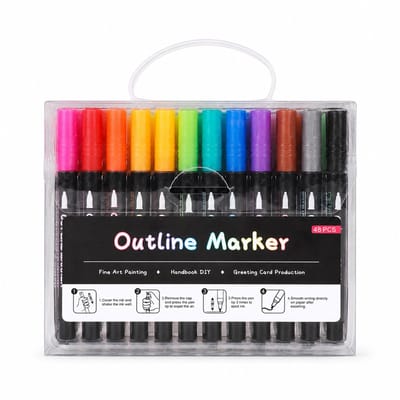 48 kleuren metallic glitter contourstiften - dubbele lijn - voor DIY en kunst - met houder - 532 g