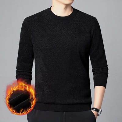 Winter Heren Trui voor Jongeren en Middelbare Leeftijd met Fluweel en Verdikte Ronde Hals Warme Top, Modieus en Veelzijdig Effen Kleur Kabelpatroon 4XL black