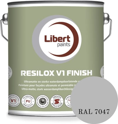 Libert Resilox V1 Finish – Ultramatte Siloxaan Gevelverf – Waterdampdoorlatend & Waterafstotend – Telegrijs RAL 7047 – 2,5L