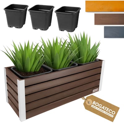 BOGATECO Houten Bloembak | Plantenbak | Bloempot 37x100x36 cm | Kruidenpot voor Thuis Tuin Balkon Terras | Pot met Kunststof Inzetstuk | Geïmpregneerd | Donkerbruin