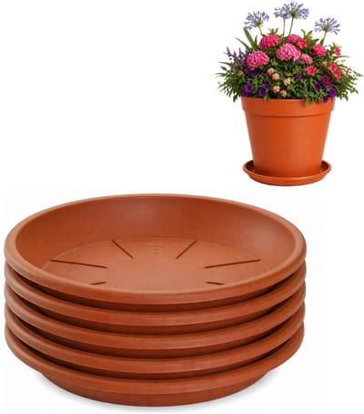 Plasticforte plantenpot onder schotel / water opvang schaal - 5x - terracotta - Dia 24 cm - Kunststof - voor pot met Dia 30/35 cm