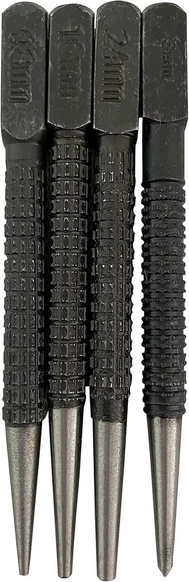 Set van 4 Schaaltjes en Centerpunt (0.8mm, 1.6mm, 2.4mm, 3.0mm) voor Metaal en Hout