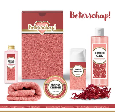 Geschenkset "Beterschap" - 5 producten - 610 gram - Triomf Cosmetica | Cadeau voor Haar Cadeautje Giftset Geschenk set box Roze