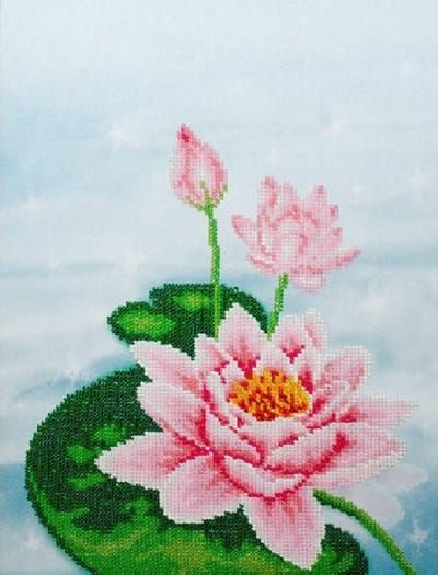 BORDUURPAKKET met Parels - Water Lily - Waterlelies - 0984 - VDV - borduren met kralen (dit pakket is onderdeel van een drieluik)