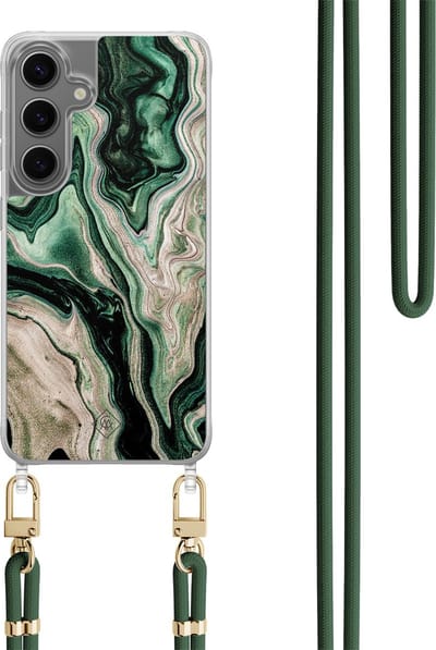 Casimoda® hoesje met koord - Geschikt voor Samsung S24 - Groen marmer / Marble - Afneembaar koord - TPU/polycarbonaat - Groen