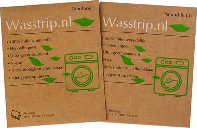 Wasstrips 6 Wasbeurten Geurloos & Natuurlijk Fris Proefpakket – Wasmiddeldoekjes – Wasvellen – Wasdoekjes – Detergent Sheets – Laundry Strips