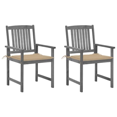 vidaXL - Tuinstoelen - 2 - st - met - kussens - massief - acaciahout - grijs