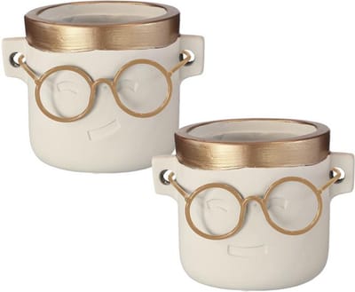 IDEAS 4 SEASONS - Bloempot met bril HARRY - Set van 2 - Afmeting: 10x12cm