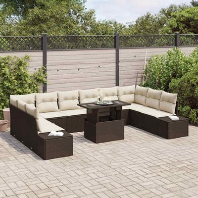 vidaXL - Tuinbank - Set - 11 - st - Bruin - en - Crème - poly - rattan