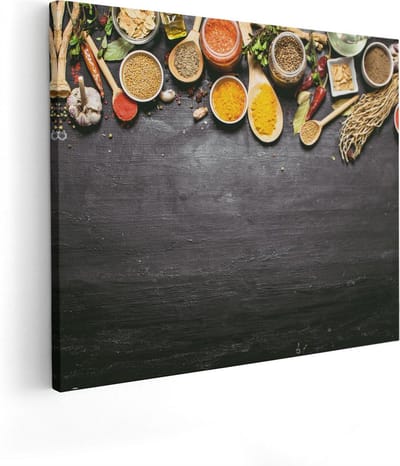 Artaza Canvas Schilderij Specerijen - 50x40 cm - Keuken Wanddecoratie - Muurdecoratie Kruiden - Kamer Accessoires