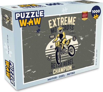 Puzzel Motor - Geel - Retro - Legpuzzel - Puzzel 1000 stukjes volwassenen