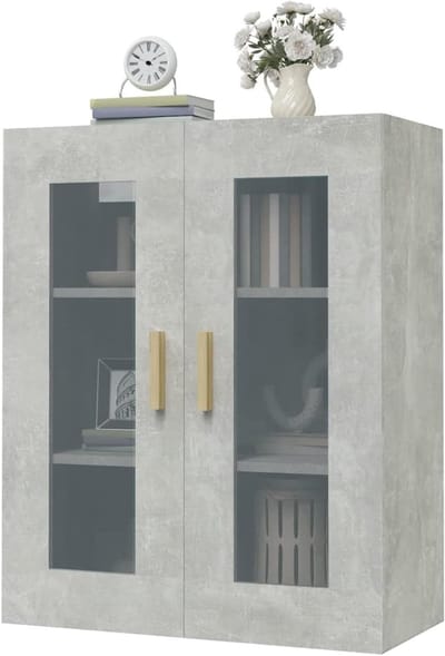Keukenkast Betongrijs - Hangende Opberger - Keuken Organiseren - Wandmontage Mogelijk - 69.5 x 34 x 90 cm - Betongrijs