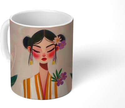 Mok - Koffiemok - Vrouw - Bloemen - Pastel - Mokken - 350 ML - Beker - Koffiemokken - Theemok